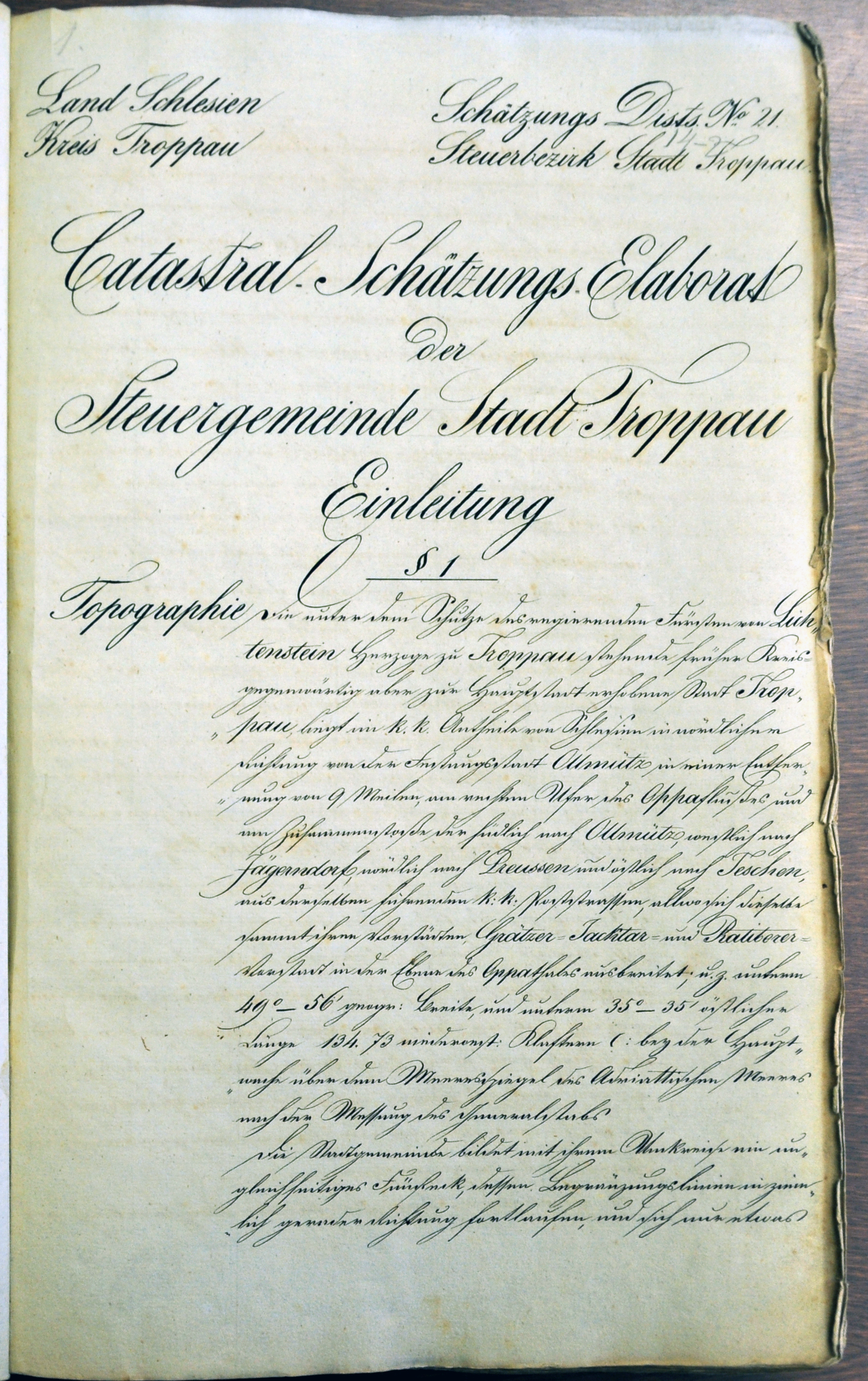 Catastral Schätzungs Elaborat der Steuergemeinde Stadt Troppau
